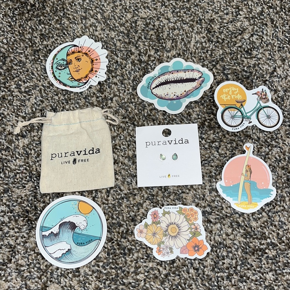 Puravida earrings and stickers!